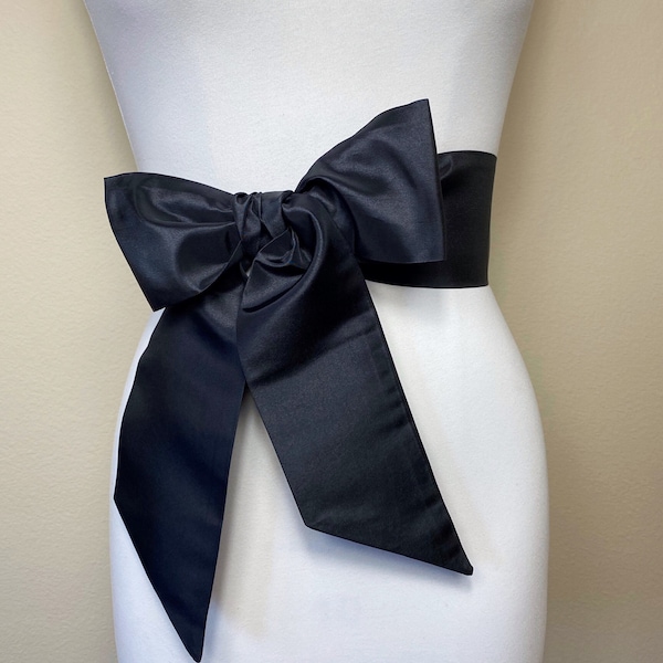 Crisp Taffeta Sash in Black, Black Taffeta Sash, Taffeta Bow Belt, Formal Dress Sash, Black Taffeta Waist Sash, Satin Swank