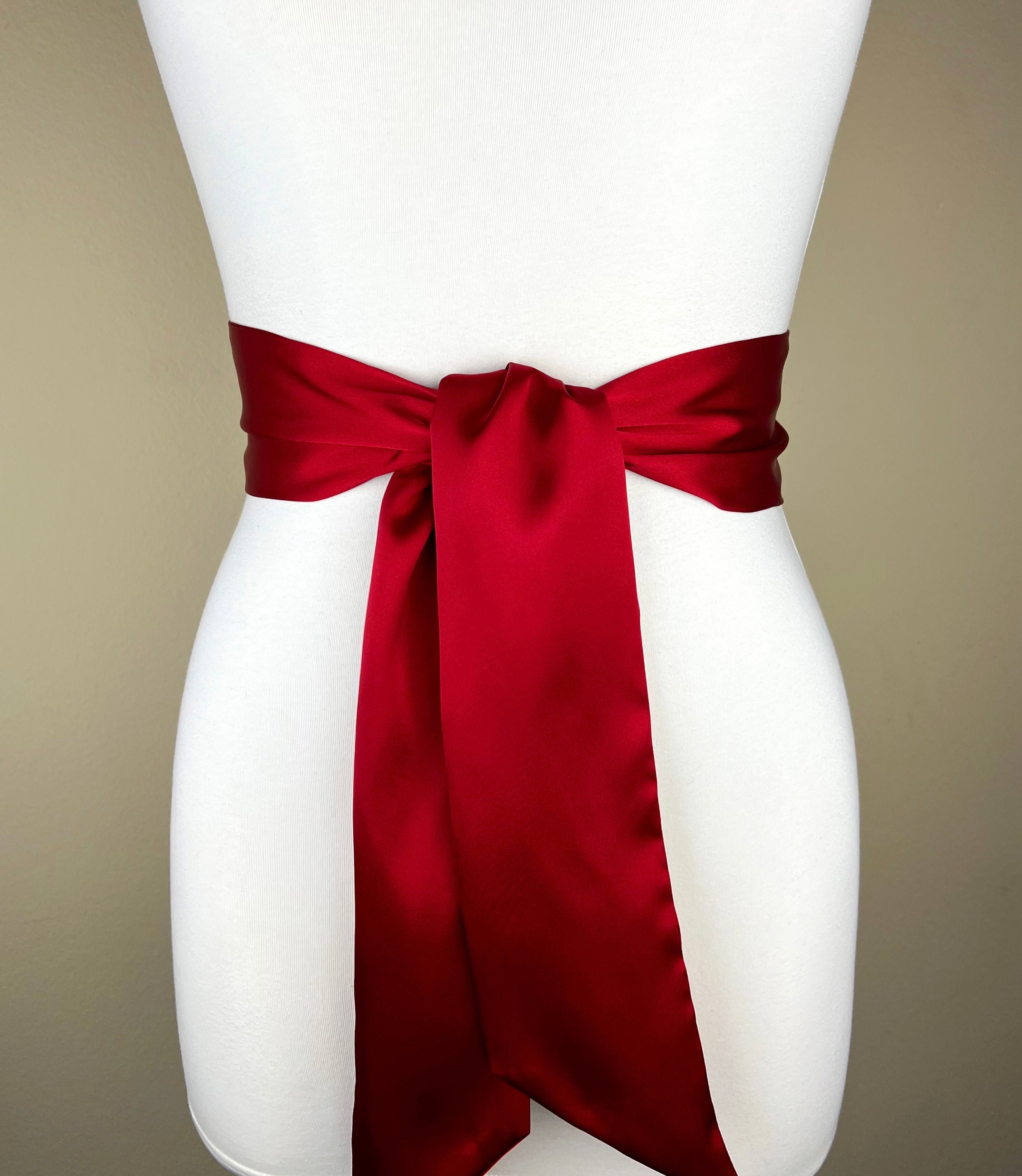 Narrow Red Sash, Red Satin Sash Bridesmaid Sash, Red Wedding Dress Sash,  Bridal Sash, Bright Red Satin Sash Belt, Red Dress Sash Satin Swank