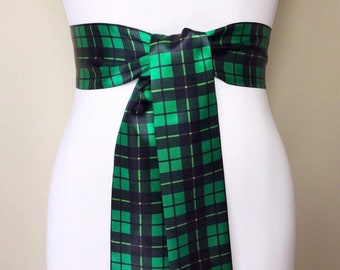 Wallace Tartan Sash, Green & Black Tartan Sash Belt, Wallace Hunting Tartan, Green Plaid Sash, Scottish Clan Wallace Tartan, Satin Swank