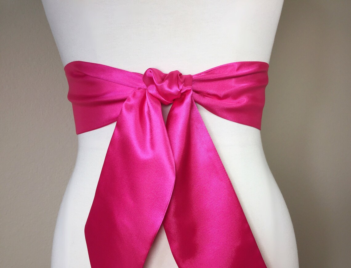 Shocking Pink Satin Sash Hot Pink Sash Belt Wide Hot Pink Etsy