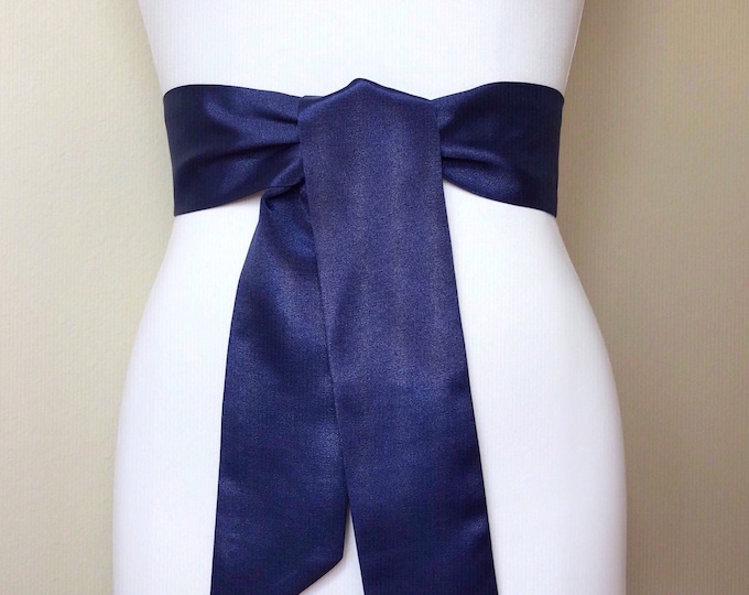 Wide Ribbed Navy Sash Belt, Navy Satin Sash, Navy Dress Sash, Bridal Sash, Navy Wedding Sash Belt, Textured Navy Blue Sash, Satin Swank