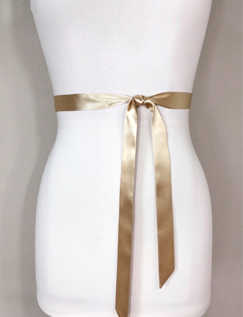 Skinny Gold Tie Belt Satin Swank Extra Narrow Gold Sash Thin Sash Belt Satin Gold Belt Skinny Sash Belt Pale Gold Satin Sash Belt