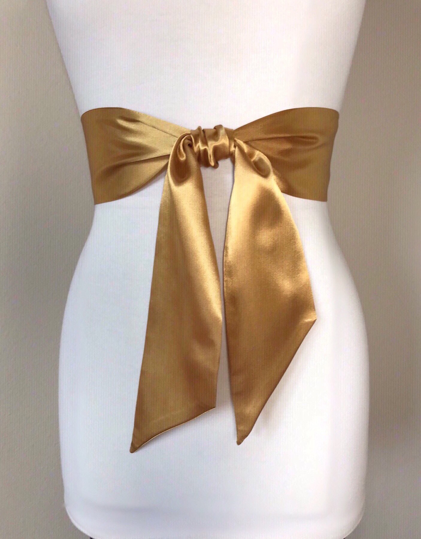 Wide Antique Gold Satin Sash, Dark Gold Sash Belt, Gold Wrap Belt, Deep