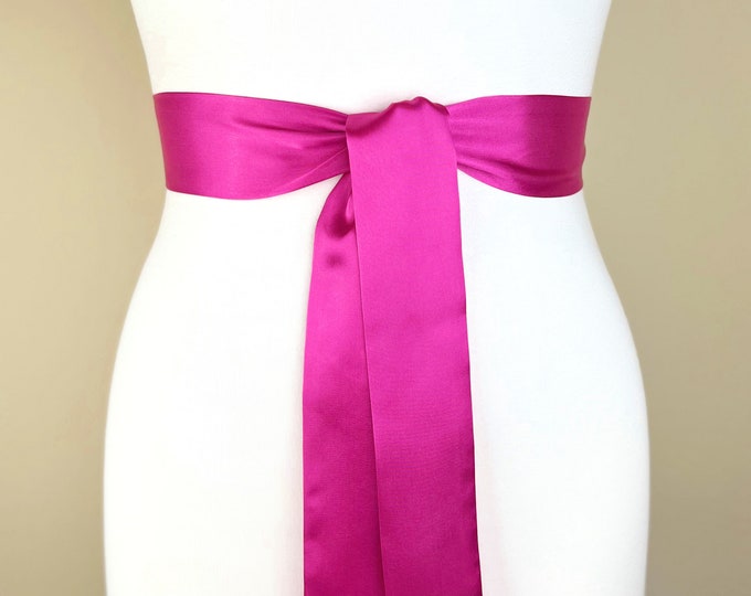 Narrow Hot Pink Satin Sash, Hot Pink Sash Belt, Pink Dress Sash, Hot Pink Dress Sash, Pink Belt, Pink Wedding Accessories, Satin Swank