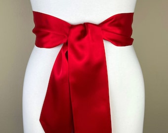 Red Satin Sash, Red Sash Belt, Wide Red Sash, Red Wedding Accessories, Red Bridal Sash, Red Satin Belt, Red Bridesmaid Sash, Satin Swank