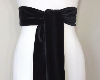 Black Velvet Sash, Black Sash In Plush Velvet, Black Wedding Dress Sash, Special Occasion Velvet Belt, Black Velvet Wrap Belt, Satin Swank