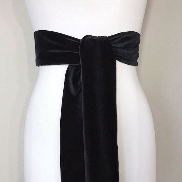 Black Velvet Sash, Black Sash In Plush Velvet, Black Wedding Dress Sash, Special Occasion Velvet Belt, Black Velvet Wrap Belt, Satin Swank