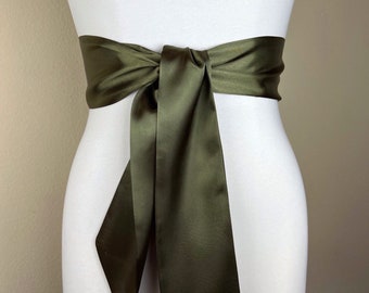 Army Green Satin Sash, Dark Olive Satin Sash, Olive Wedding Dress Sash, Army Green Sash Belt, Military Green Satin Sash, Satin Swank