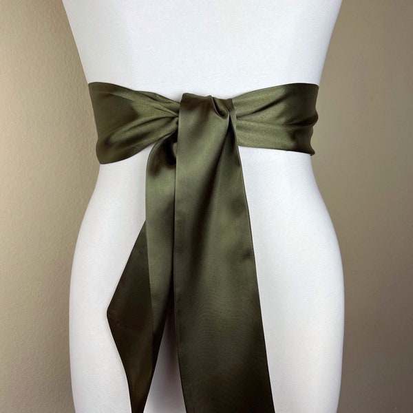 Army Green Satin Sash, Dark Olive Satin Sash, Olive Wedding Dress Sash, Army Green Sash Belt, Military Green Satin Sash, Satin Swank