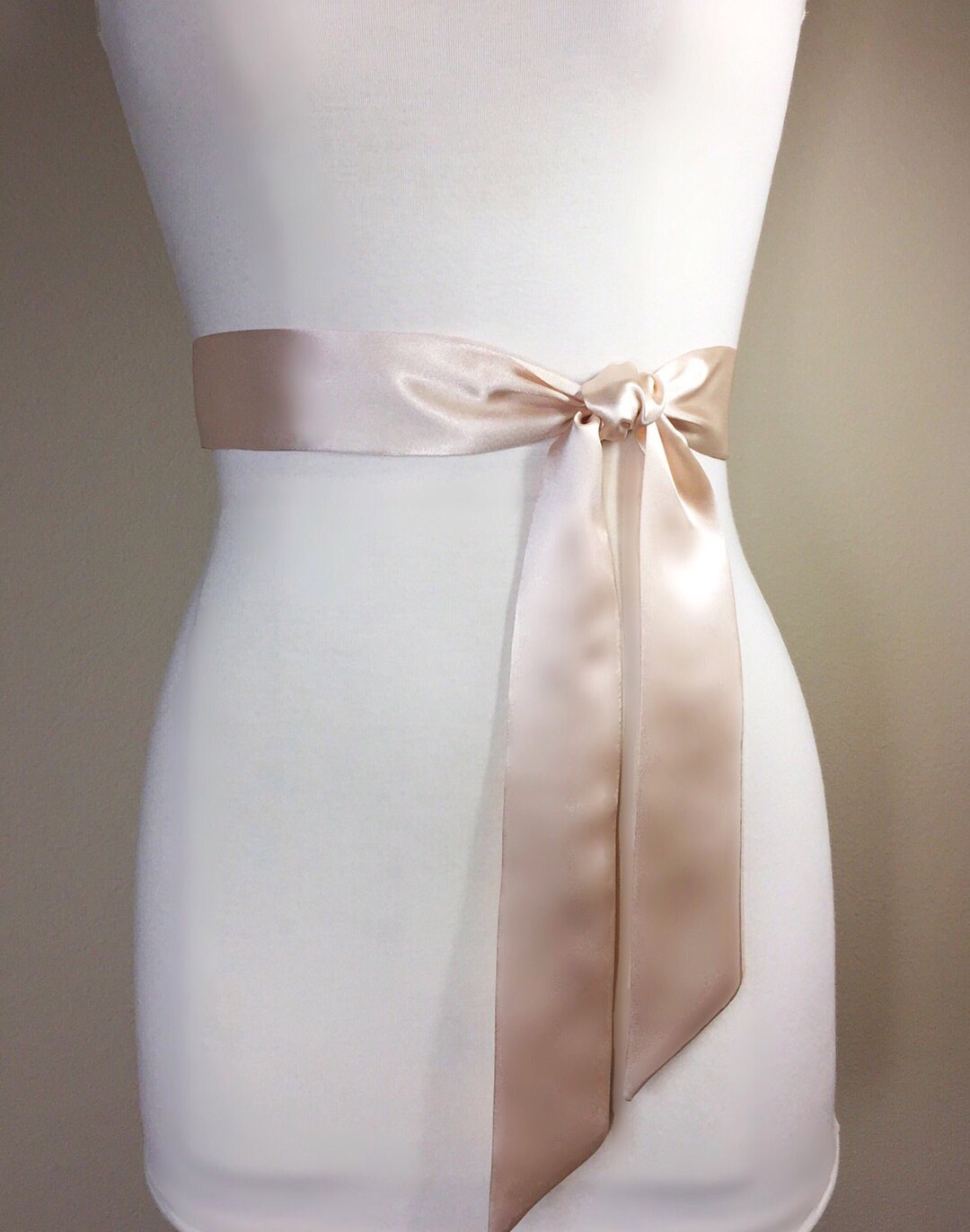 Narrow Champagne Sash, Champagne Satin Sash, Champagne Beige Sash Belt