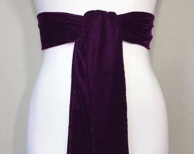 Plum Velvet Sash, Velvet Plum Sash, Plum Sash Belt in Velvet, Plum Wedding Dress Sash, Victorian Dress Sash, Velvet Plum Belt, Satin Swank