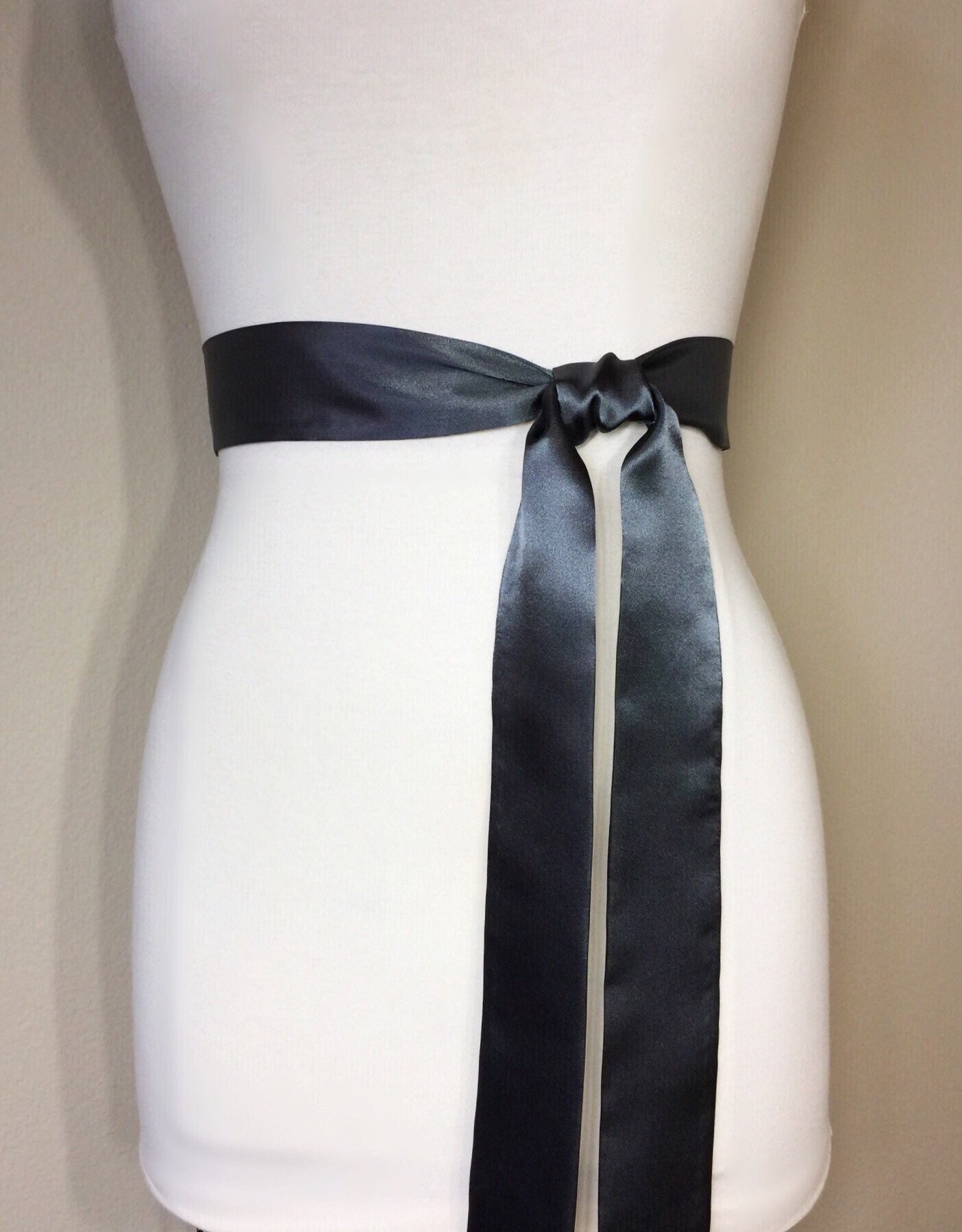 Narrow Charcoal Gray Sash Charcoal Satin Sash Dark Gray Satin