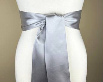 Bright Silver Satin Sash, Silver Sash Belt, Wide Silver Wedding Dress Sash, Silver Bridal Sash, Silver Satin Sash Belt, Satin Swank