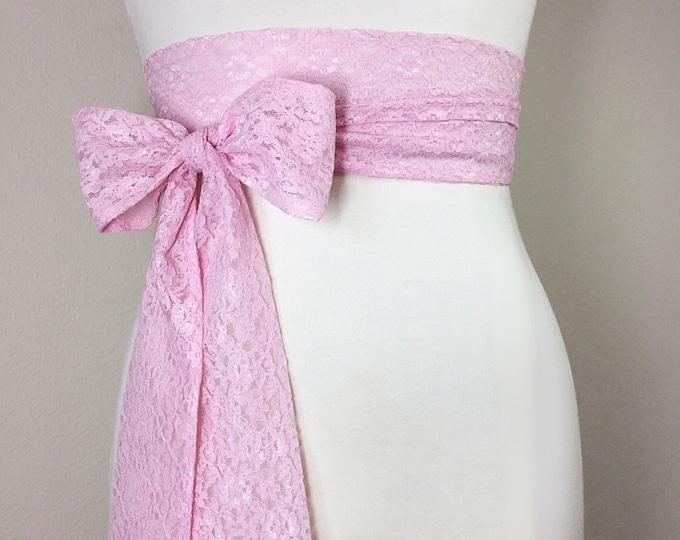 Rose Pink Lace Sash, Pink Wedding Dress Sash, Extra Long Lace Sash, Lace Pink Sash, Light Pink Wedding Sash, Rose Pink Lace Sash Satin Swank
