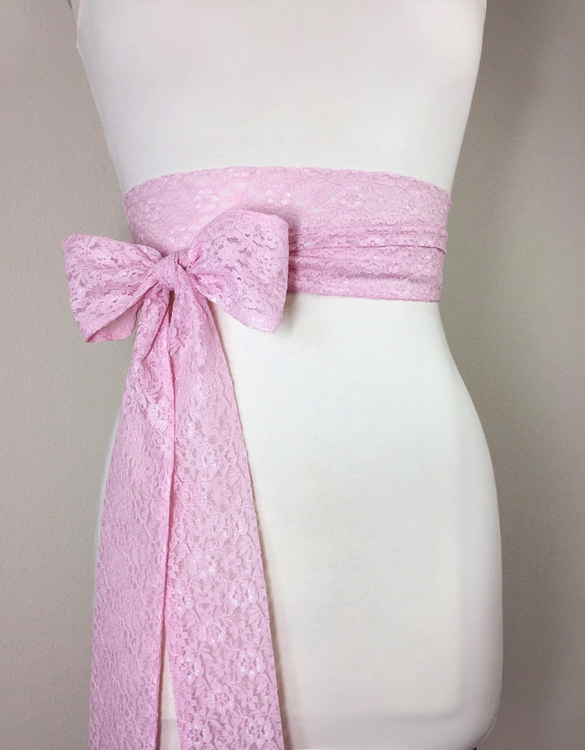 Rose Pink Lace Sash, Pink Wedding Dress Sash, Extra Long Lace Sash