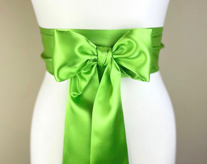 Key Lime Sash, Lime Satin Sash, Lime Green Satin Sash Belt, Bright Green Satin Sash Belt, Obi Wrap, Wedding Sash, Bridal Sash, Satin Swank