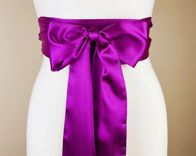 Bright Violet Sash, Violet Satin Sash, Long Sash Belt, Violet Purple Wedding Gown Sash, Violet Purple Sash Belt, Bridal Sash, Satin Swank