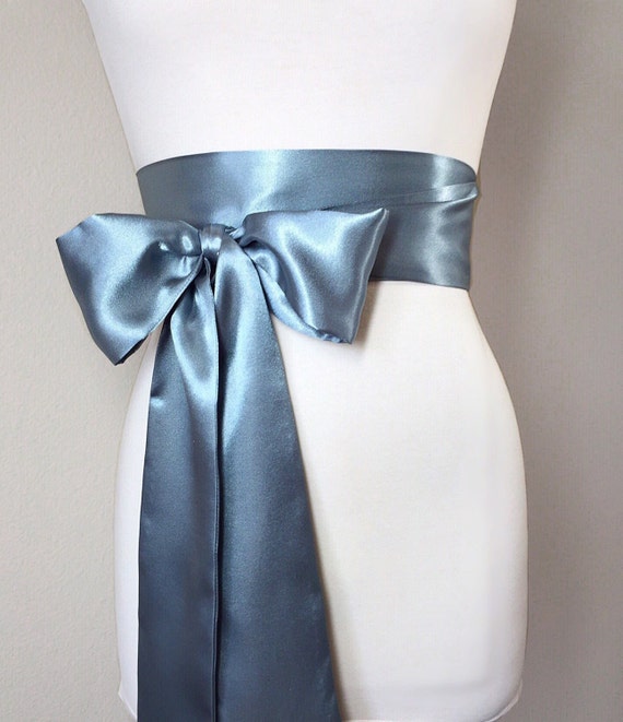 Steel Gray Sash Silver Gray Satin Sash Obi Wrap Belt Long | Etsy