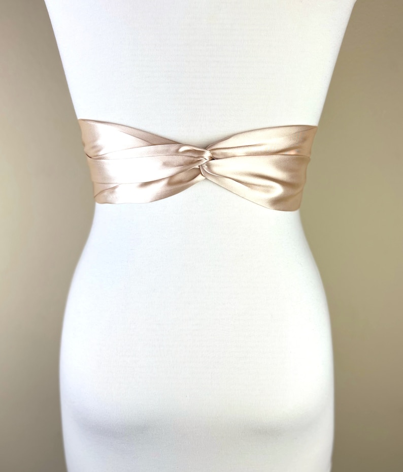 Champagne Satin Sash, Wide Champagne Sash Belt, Satin Obi Sash Belt, Bridal Sash, Bridesmaid Sash, Champagne Wedding Dress Sash, Satin Swank image 2