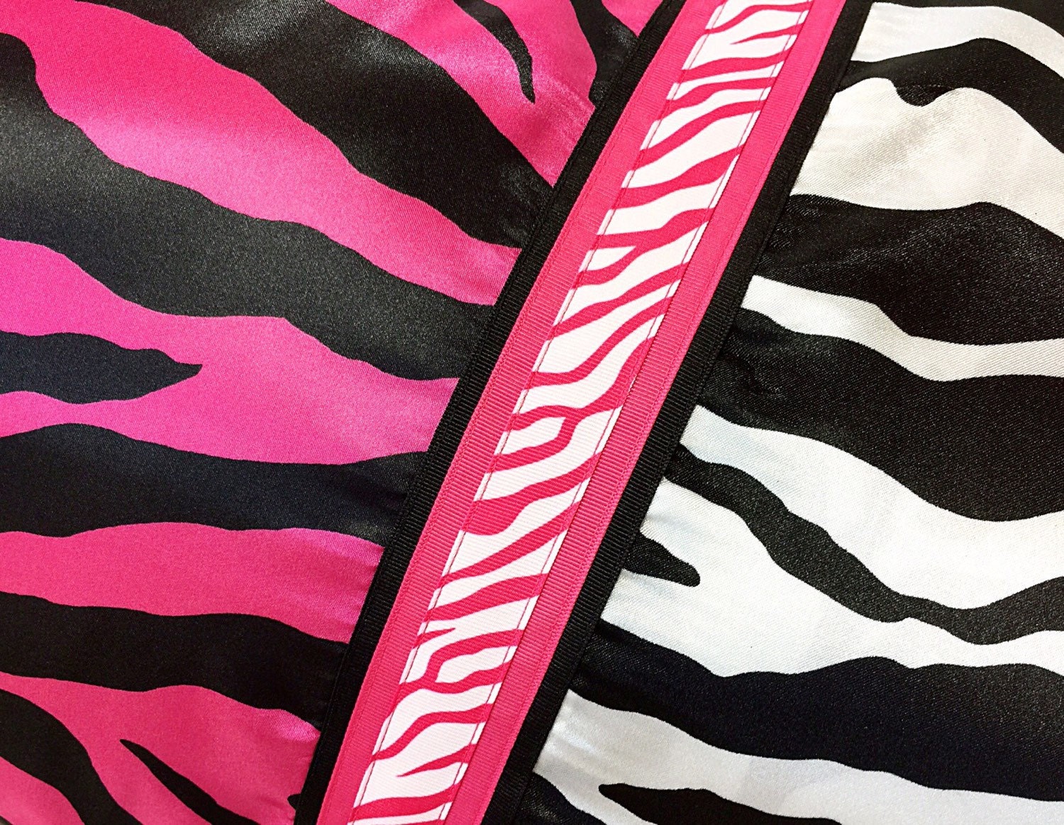 Hot Pink Zebra Pillowcase, Pink Zebra Satin Pillow Case, Hot Pink Satin Pillowcase, Custom
