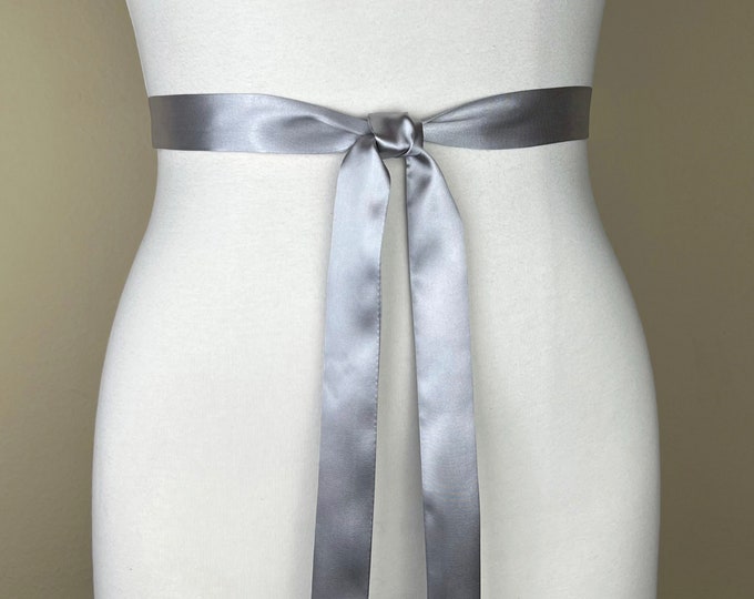 Extra Narrow Silver Sash, Bright Silver Satin Sash Belt, Skinny Sash Belt, Thin Sash Belt, Skinny Silver Belt, Satin Silver Belt Satin Swank