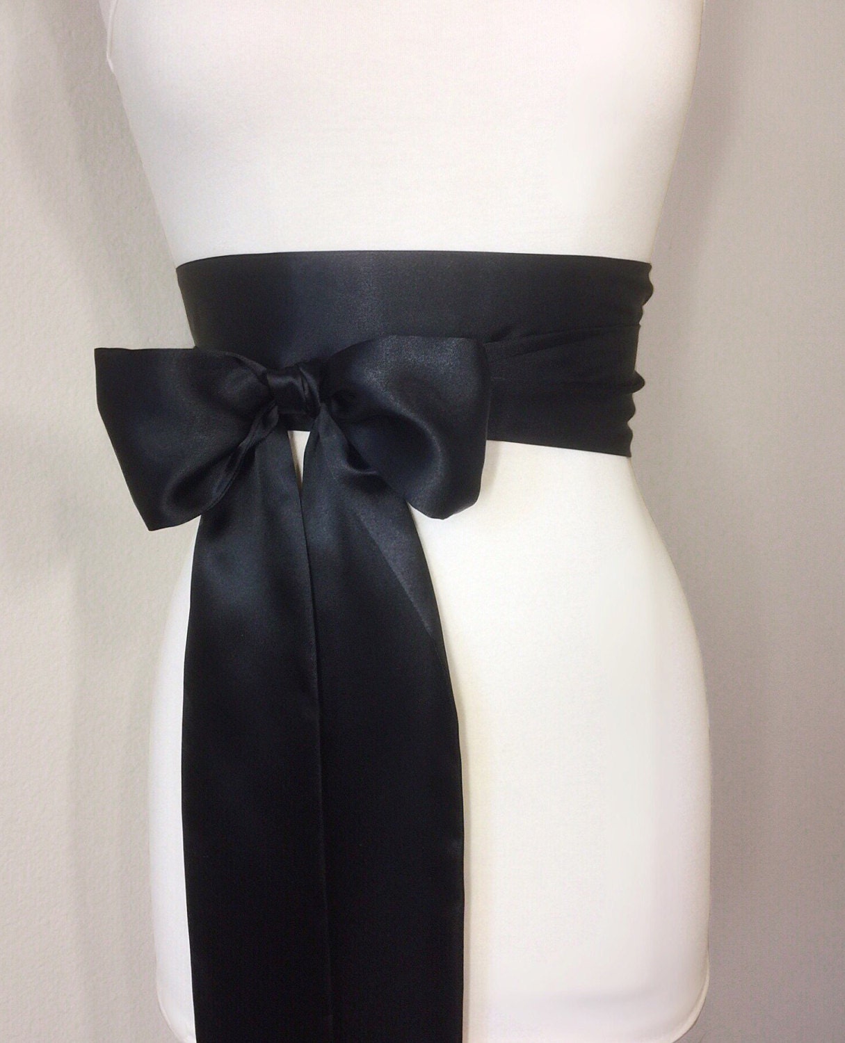 Solid Black Sash, Black Satin Sash, Reversible Double Waist Wrap