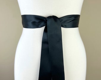 Narrow Black Sash, Black Satin Sash, Black Sash Belt, Bridesmaid Sash, Black Wedding Dress Sash, Bridal Sash, Wedding Gown, Satin Swank