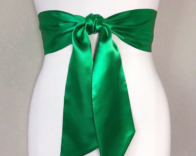 Kelly Green Sash Belt, Bright Green Satin Sash, Green Satin Belt, Kelly Green Belt, Christmas Dress Sash, Christmas Green Sash, Satin Swank