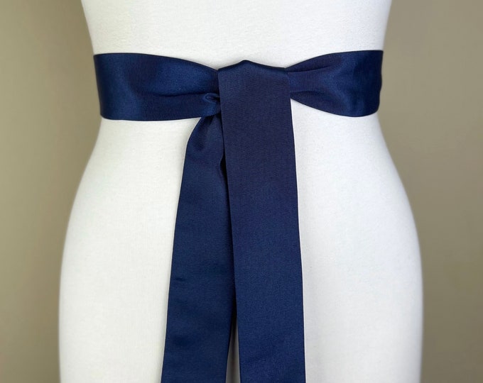 Ribbed Navy Blue Sash Belt, Narrow Navy Satin Sash, Navy Dress Sash, Bridal Sash, Navy Wedding Sash Belt, Textured Navy Sash, Satin Swank