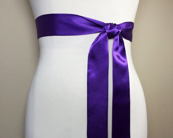 Narrow Purple Sash, Purple Satin Sash, Royal Purple Sash Belt, Purple Bridesmaid Sash, Purple Wedding Dress Sash, Bridal Sash, Satin Swank