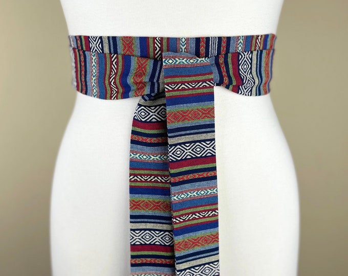 Aztec Sash, Tribal Sash, Woven Ethnic Print Sash, Native American Belt, Boho Accessories, Festival Print Waist Sash, Wrap Belt, Satin Swank