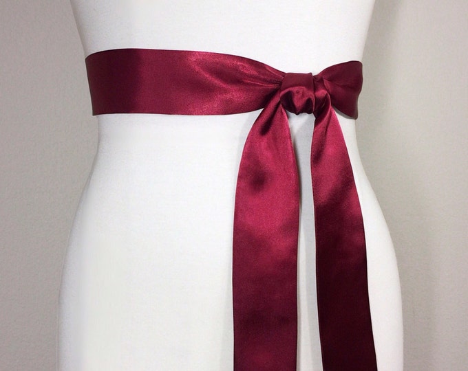 Narrow Burgundy Sash, Burgundy Satin Sash, Wine Sash Belt, Waist Sash, Wedding Sash, Bridal Sash, Burgundy Dress Sash, Satin Swank