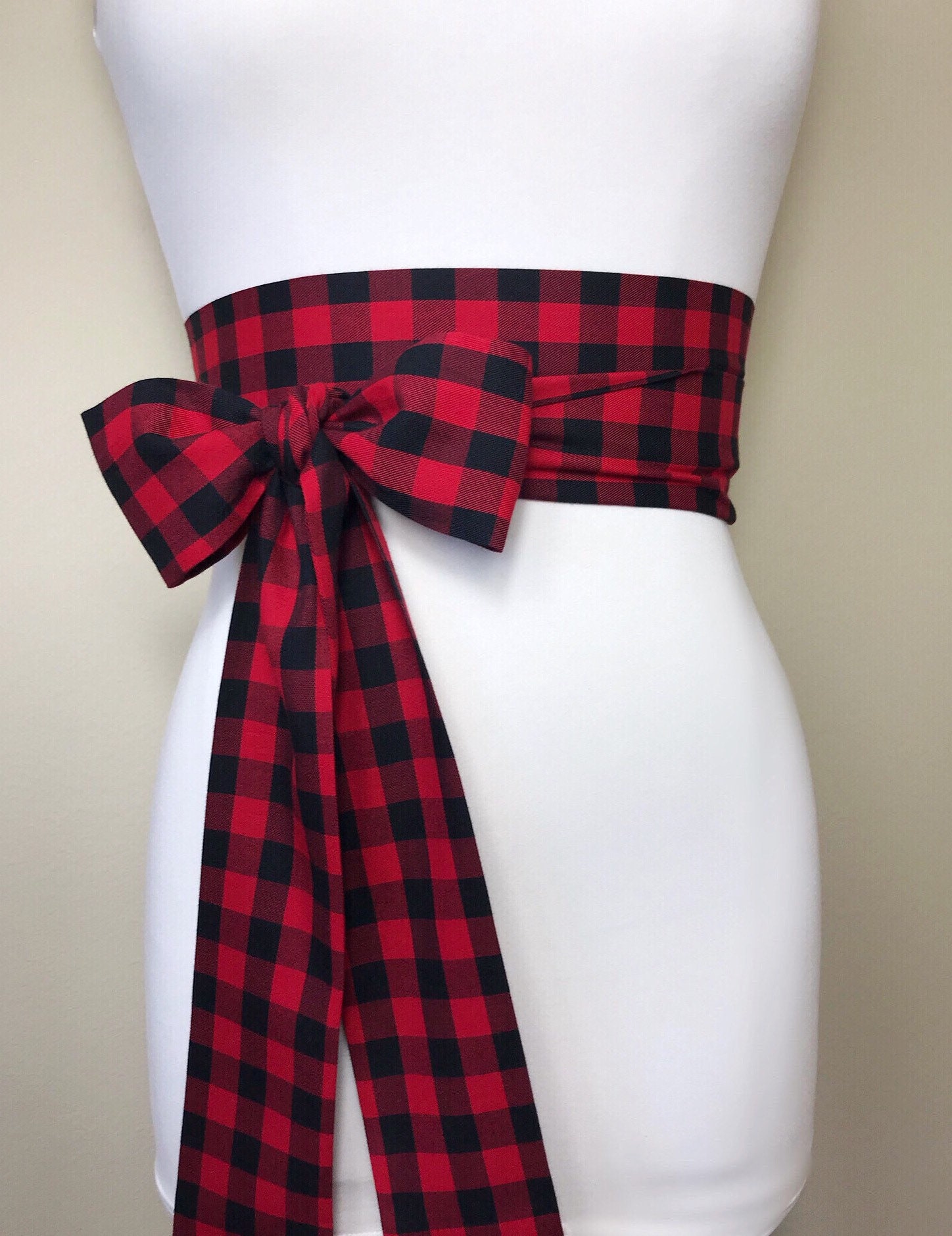 Extra Long Buffalo Plaid Sash, Red & Black Checkered Sash, Red