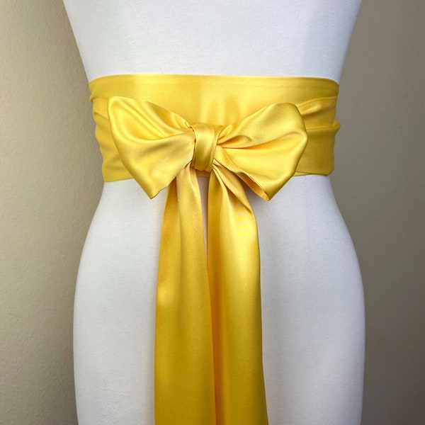 Sunny Yellow Satin Sash, Extra Long Yellow Sash, Wide Yellow Dress Sash, Yellow Belt, Yellow Bridesmaid, Wedding Dress Sash, Satin Swank