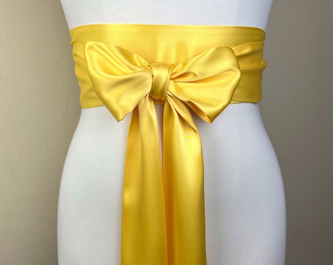 Sunny Yellow Satin Sash, Extra Long Yellow Sash, Wide Yellow Dress Sash, Yellow Belt, Yellow Bridesmaid, Wedding Dress Sash, Satin Swank