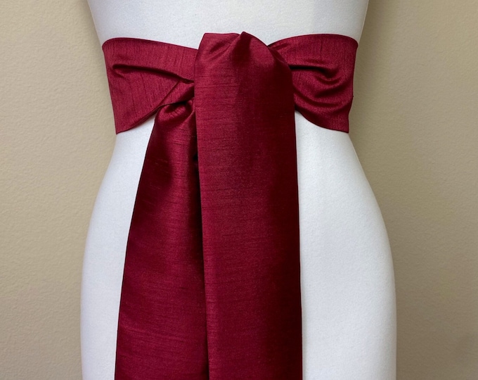 Wide Textured Burgundy Sash Belt, Burgundy Dupioni Sash, Burgundy Dress Sash, Dupioni Fabric Belt, Burgundy Wedding & Bridesmaid Satin Swank