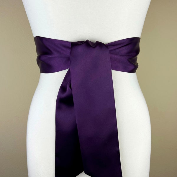 Plum Satin Sash, Plum Sash Belt, Wide Plum Wedding Dress Sash, Eggplant Sash, Dark Plum Bridal Sash Belt, Plum Bridesmaid Sash, Satin Swank