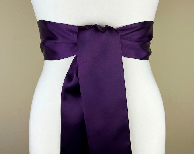 Plum Satin Sash, Plum Sash Belt, Wide Plum Wedding Dress Sash, Eggplant Sash, Dark Plum Bridal Sash Belt, Plum Bridesmaid Sash, Satin Swank