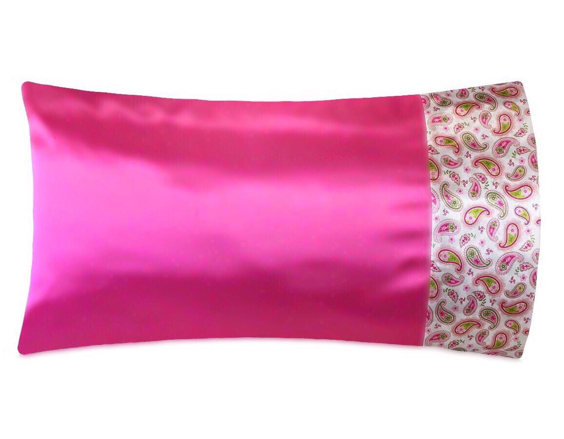 Bright Pink Paisley Satin Pillowcase Pink And Green Paisley Satin
