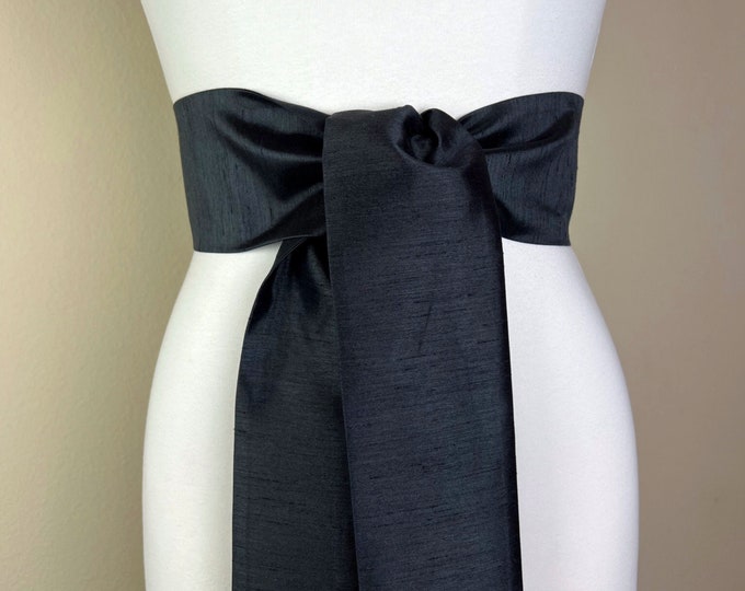 Wide Textured Black Sash Belt, Black Dupioni Sash, Black Dress Sash, Dupioni Fabric Belt, Black Wedding Sash, Bridesmaid Dress, Satin Swank