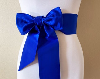 Crisp Taffeta Sash in Electric Blue, Bright Royal Blue Taffeta Bow Belt, Formal Dress Sash, Taffeta Dress Sash, Holiday Sash, Satin Swank