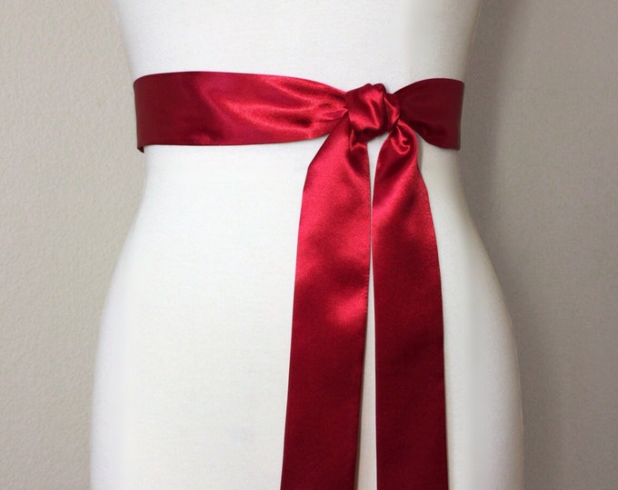 Narrow Crimson Sash, Crimson Red Satin Sash, Dark Red Bridesmaid Sash, Deep Red Wedding Dress Sash, Crimson Satin Sash Belt, Satin Swank