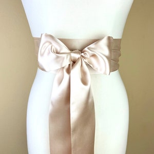 Champagne Satin Sash, Wide Champagne Sash Belt, Satin Obi Sash Belt, Bridal Sash, Bridesmaid Sash, Champagne Wedding Dress Sash, Satin Swank image 8