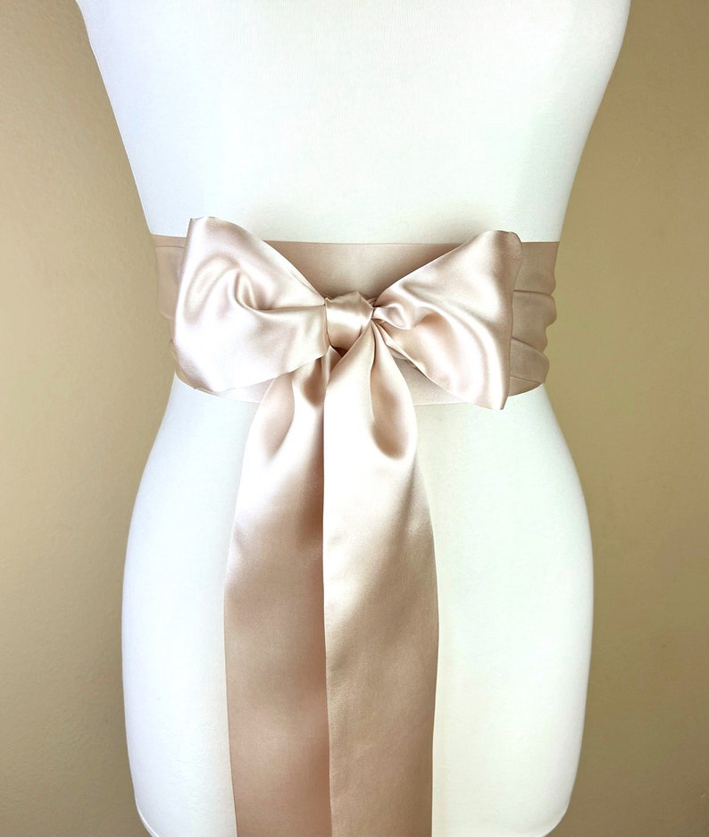 Champagne Satin Sash, Wide Champagne Sash Belt, Satin Obi Sash Belt, Bridal Sash, Bridesmaid Sash, Champagne Wedding Dress Sash, Satin Swank image 8