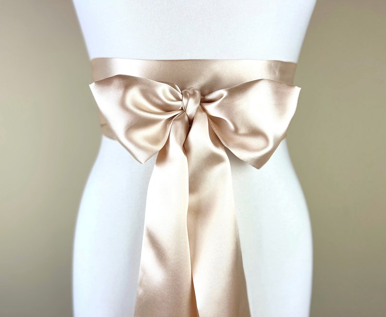 Champagne Satin Sash, Wide Champagne Sash Belt, Satin Obi Sash Belt, Bridal Sash, Bridesmaid Sash, Champagne Wedding Dress Sash, Satin Swank image 3