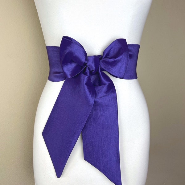 Crisp Taffeta Sash in Royal Purple, Purple Taffeta Sash Belt, Purple Dress Sash, Purple Sash Belt, Purple Wedding Sash, Satin Swank