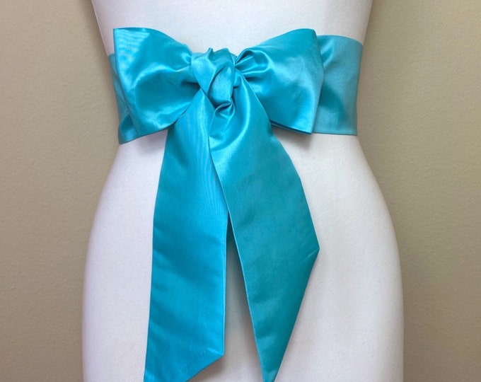 Crisp Taffeta Sash in Tiffany Blue (+ COLORS), Taffeta Bow Belt, Formal Dress Sash, Tiffany Blue Sash, Aqua Blue Taffeta Sash, Satin Swank