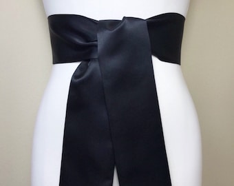 Black Matte Satin Sash, Wide Black Sash Belt, Black Wedding Dress Sash, Matte Black Sash, Black Dress Belt, Black Sash Belt, Satin Swank