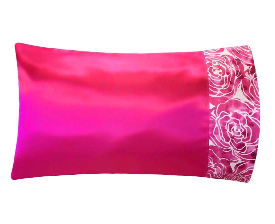 Hot Pink & Rose Satin Pillowcase Hot Pink Satin Pillow Case Etsy