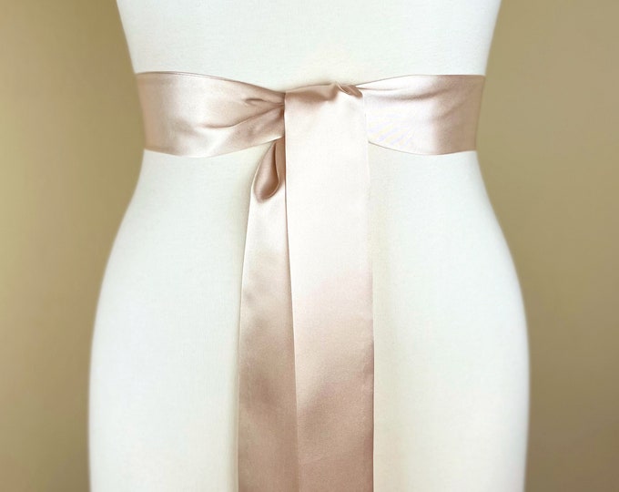 Narrow Champagne Sash, Champagne Satin Sash, Champagne Beige Sash Belt, Bridesmaid Sash, Champagne Wedding Sash, Bridal Sash, Satin Swank